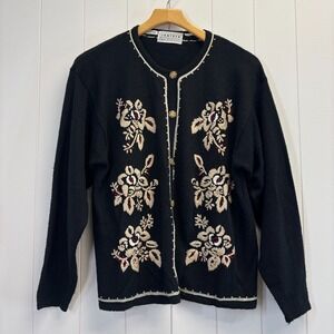 Vintage Jantzen Classics Womens Grandma Embroidered Cardigan Sweater Size M Cozy